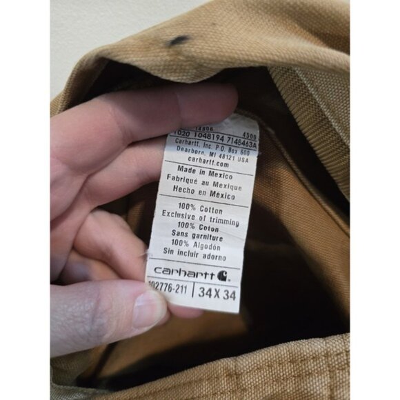 Carhartt Overalls Mens 34x34 Brown Duck Canvas Bib Double Knee Hammer Loop - Picture 3 of 9